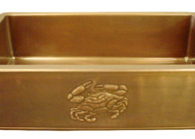 Crab Repoussé Apron Front Single Basin Farmhouse Sink